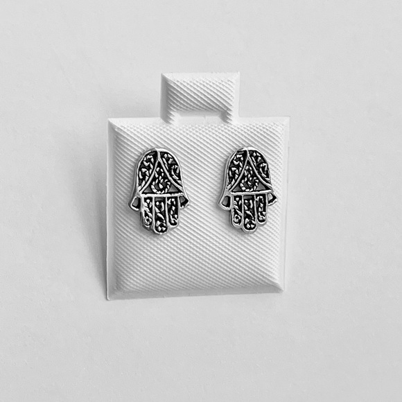 Sterling Silver Hand Of Fatima Earrings, Religious Earring, Hamsa Earrings - Picture 5 of 9